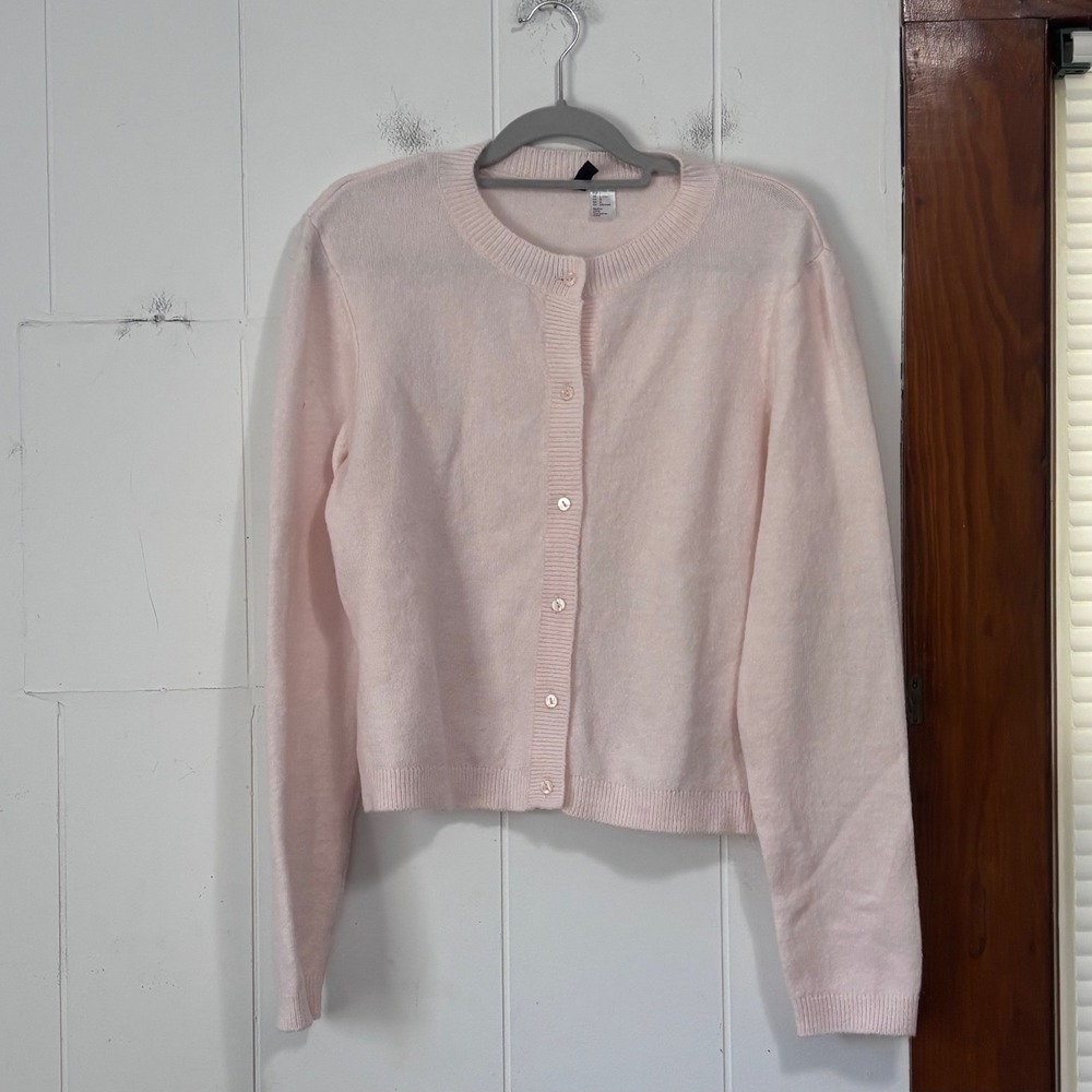 H&M Divided Women Light Pink Wool Blend Button Front Cardigan Sweater Large L